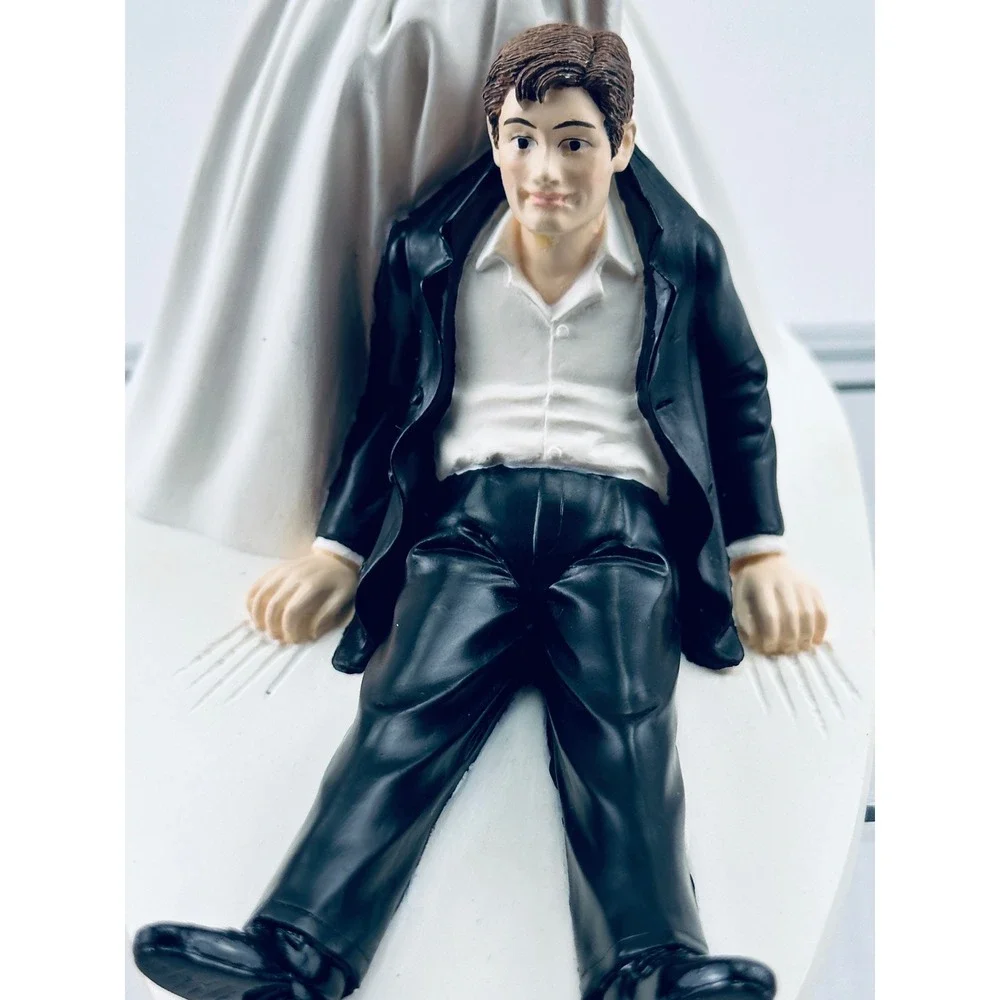 Funny Bride Dragging Groom Wedding Cake Topper Novelty Resin Figurine